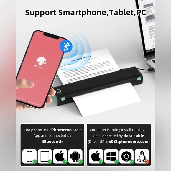 A4 Portable Blutooth Thermal Printer Supports A4 Paper Compatible with Phone